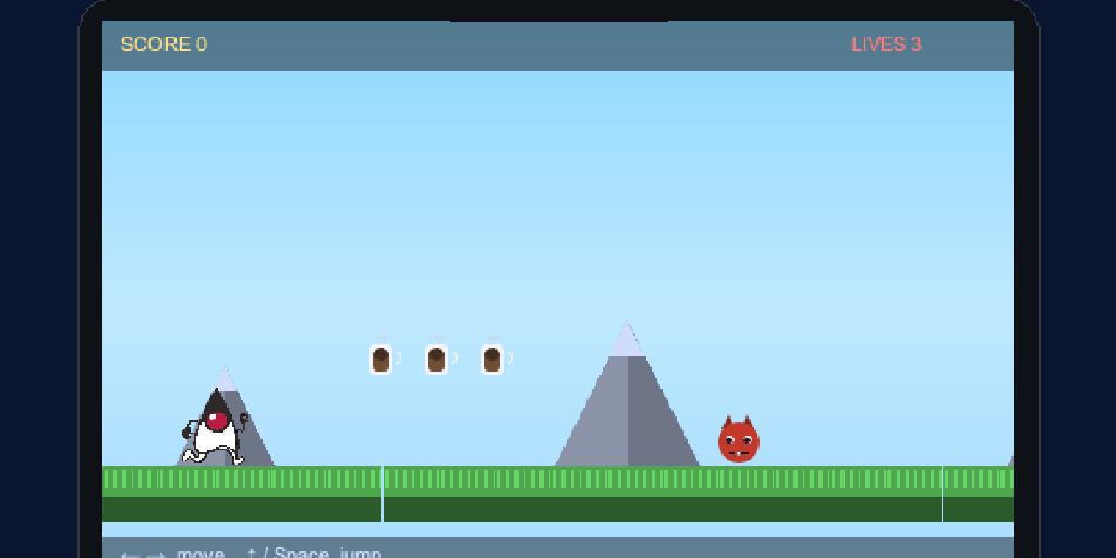 Duke&rsquo;s Coffee Run, a 2D platformer built with the Game Builder
